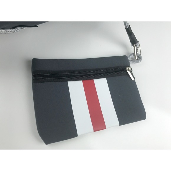 QOGIR Gray Neoprene Tote Bag Red White Stripe‎ Beach Travel Zipper Pouch - Picture 16 of 16